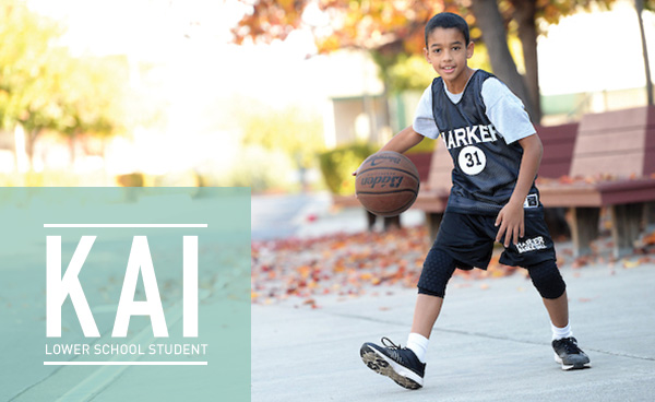A Harker student, Kai, playing basketball
